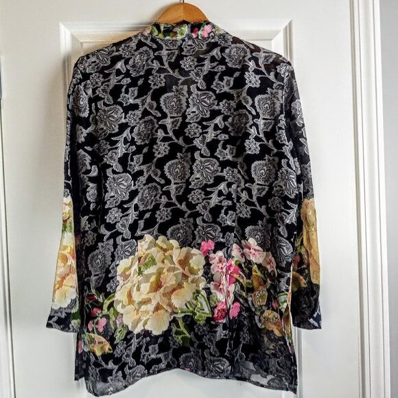 Citron Santa Monica Sheer Silk Burnout Floral Blouse - Picture 2 of 5